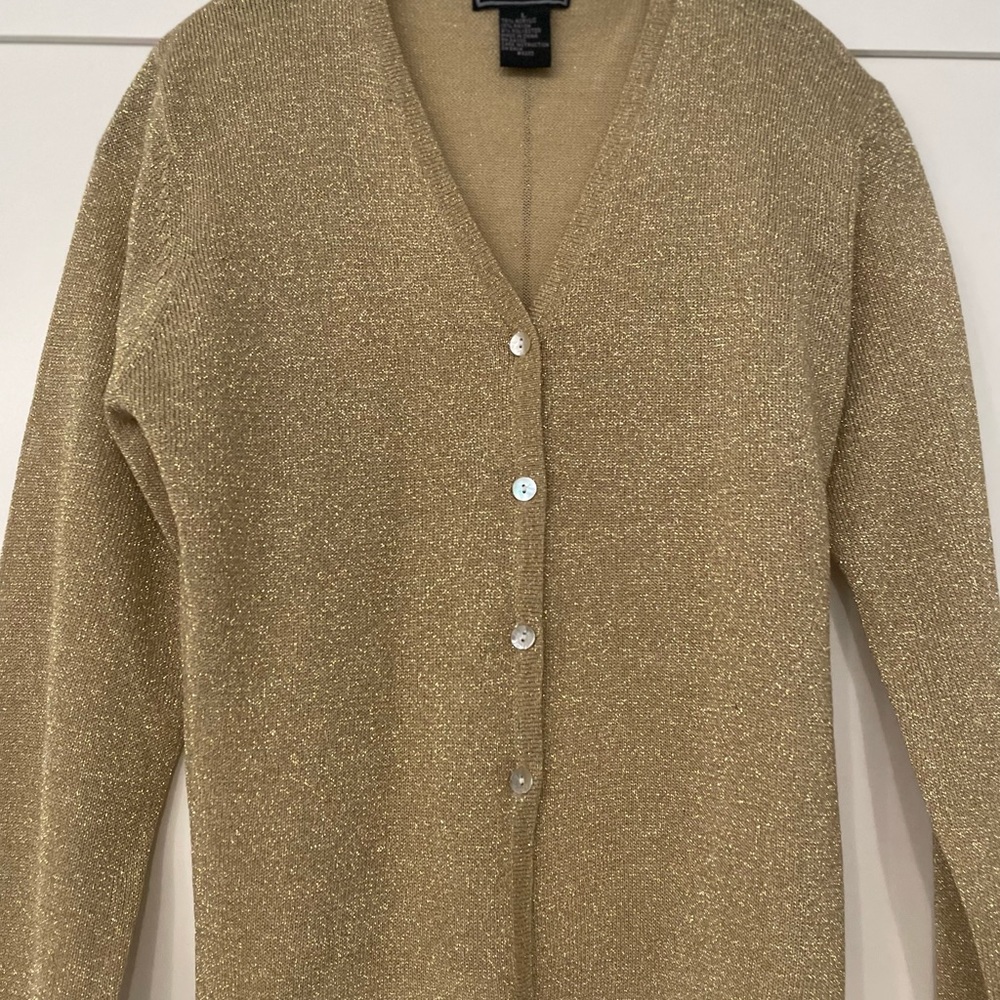 Women Gold Glittering Takeout Long Sleeve Button Down Cardigan Size L